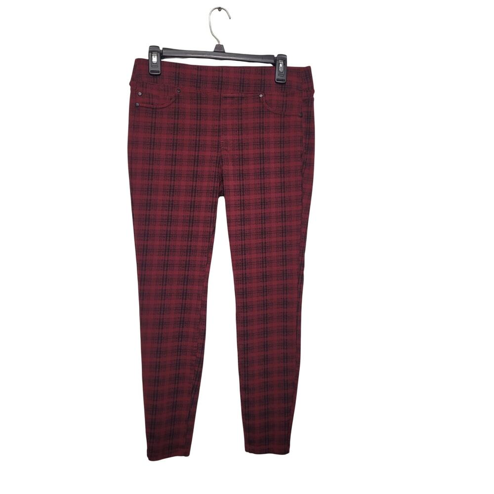 Liverpool Red Plaid Pull On Pants Women's Size 8 Skinny Stretch Holiday Preppy